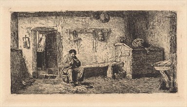 Pipe Smoking man in a barn, Hendrik Jacobus Scholten, 1836 - 1907