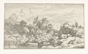 Landscape with goatherd, print maker: Allaert van Everdingen, 1631 - 1675