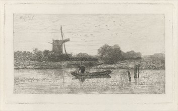 River view with fishing, Willem Roelofs (I), 1832 - 1897