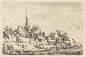 View of a village on the water, Anthonie Waterloo, Reinier & Josua Ottens, Pierre FranÃ§ois Basan,