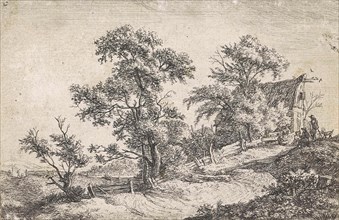 House on a path on a hill, Anthonie Waterloo, 1630-1663