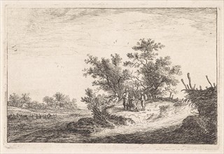 Four figures on an increase in a landscape, Anthonie Waterloo, Cornelis Danckerts (II), Reinier &