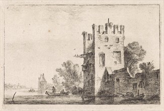 Square tower on the waterfront, Anthonie Waterloo, Justus Danckerts, Cornelis Danckerts (II), 1630