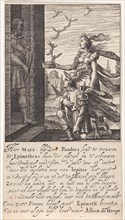 Pandora and Epimetheus, print maker: Pieter Serwouters, 1601 - 1657