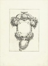 Cartouche with mask and cornucopias, Agostino Mitelli, print maker: Anonymous, after 1619 - before