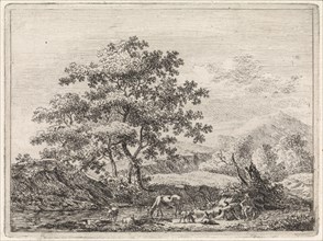 Shepherd with cattle in river, possibly Johannes Christiaan Janson, 1761-1823