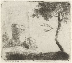 Landscape with round tower, Johannes Janson, 1761 - 1784