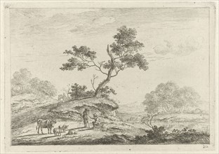 Landscape with shepherds in conversation, Johannes Janson, 1761-1784