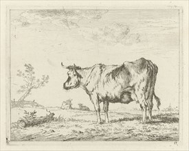 Meadow with standing cow, Johannes Janson, 1761-1784