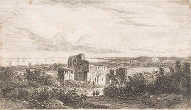 Coastal landscape with ruins, Johannes Pieter van Wisselingh, 1830 - 1878