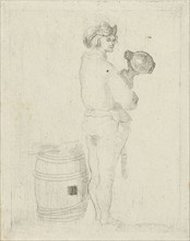Man with a jug with a ton, print maker: Cornelis Adrianus van Hoogstraten, 1757 - 1824