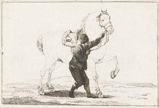 A boy holds a horse on the bridle, Joannes Bemme, 1800-1841