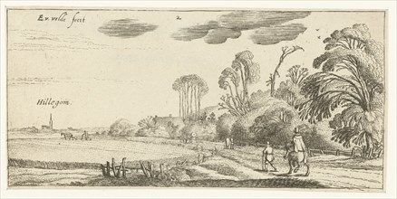 Landscape with rider and walker on a road at Hillegom, Esaias van de Velde, 1615 - 1616