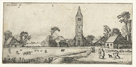 Hikers on a path to Spaarnwoude, The Netherlands, print maker: Esaias van de Velde, Johannes