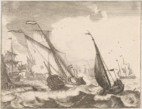 Ships at sea, Frederik Ottens, Ludolf Bakhuysen, 1717 - 1770