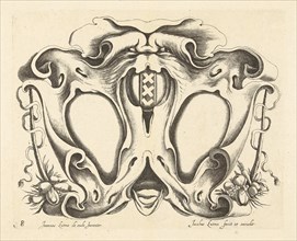 Lobe Cartouche with arms of Amsterdam, print maker: Jacob Lutma, Johannes Lutma I, Frederik de Wit,