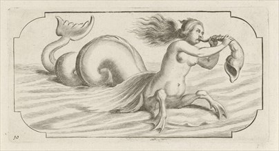 Female figure blowing on a conch, Hendrik de Keyser I, Anonymous, Justus Danckerts, after 1656-1701