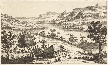 House on the banks of a river, print maker: Jan van Almeloveen, 1662 - 1683 and/or 1775 - 1785
