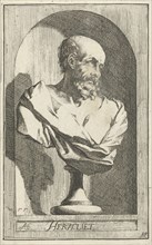 Bust of Heraclitus, print maker: Arnold Houbraken, Leonard Schenk, 1710 - 1719
