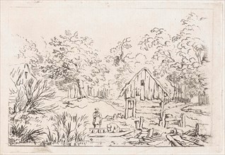 shed near the water, print maker: Anonymous, Allaert van Everdingen, 1640 - 1725