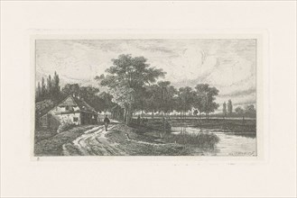 Landscape with moored boat, Jan van Lokhorst, 1858