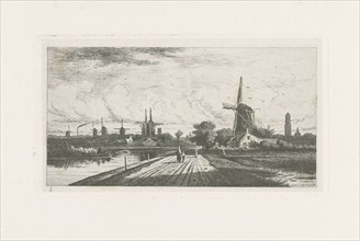 Landscape with windmills, Jan van Lokhorst, 1858