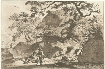 Landscape with a fisherman and a man resting, print maker: Hendrik Meijer, print maker: Timothy