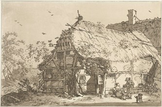 Farm with a family in the yard, print maker: Hendrik Meijer, print maker: Timothy Sheldrake, 1789 -