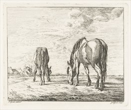 Two grazing horses, Jacobus Cornelis Gaal, 1851