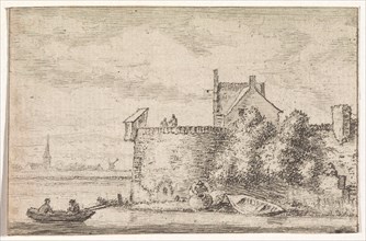River View with a rampart, print maker: Hendrik Spilman, 1742 - 1784