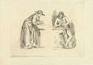 Study Sheet with two male figures, print maker: F. Bruining attributed to, David PiÃ¨rre Giottino
