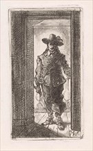 Man in seventeenth century dress, standing in a doorway, Jan Gerard Smits, 1838 - in or before 1885