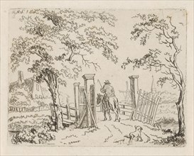 Rider with dog at a bridge, Hendrik Marcus Schouten, 1810