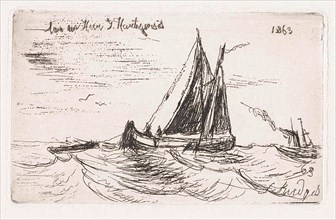Sailing ship at sea, print maker: Petrus Paulus Schiedges I, Joseph Hartogensis, 1863