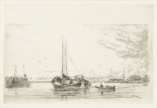 River view with boat and rowboat, Jan DaniÃ«l Cornelis Carel Willem baron de Constant Rebecque,