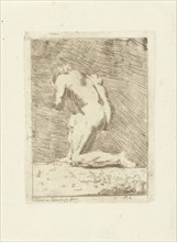 Naked kneeling man, I. Ephraimsz. Dresden, 1800 - 1808