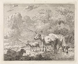 Landscape with sheep, goats and cows, Dirk van Oosterhoudt, 1766 - 1830