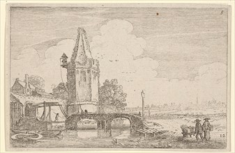 Landscape with a tower and a bridge over River Niers, Jan van de Velde (II), 1616
