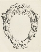 Cartouche with lobe ornament, above and below a mask with gaping mouth, Michiel Mosijn, Gerbrand