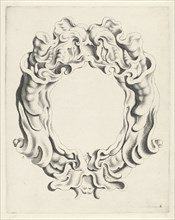 Cartouche with lobe ornament, overhead mask with open mouth, print maker: Michiel Mosijn, Gerbrand