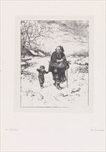 Wood gatherers with a crying child, Elchanon Verveer, Maurits Verveer, 1827-1913