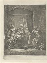In a dark bedroom is Aristodemus prince of Cuma in bed while he is betrayed by his companion