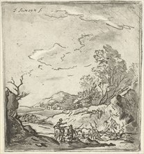 Landscape with rider and shepherd, Louis Bernard Coclers, 1756 - 1817