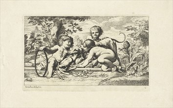 Three putti playing with a dog, Anonymous, 1618 - 1705