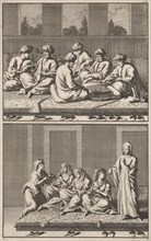 Company of six smoking and chess-playing Turks, Company of coffee drinking four women and a slave,