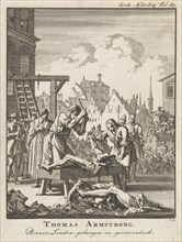 Thomas Armstrong hanged and quartered in London, 1684, Jan Luyken, Jan Claesz ten Hoorn, 1698
