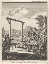Georg Petersson, favorite of King Erick is broken on the wheel, 1517, Jan Luyken, Jan Claesz ten