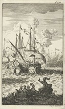 Ambiodorix flees the sea battle, Jan Luyken, 1681