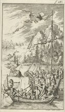 Meeting between the ships of Radirobanes and Meleander, print maker: Jan Luyken, Jan Luyken, Jan