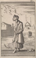 A standing Turk in prayer, Caspar Luyken, Timotheus ten Hoorn, 1696